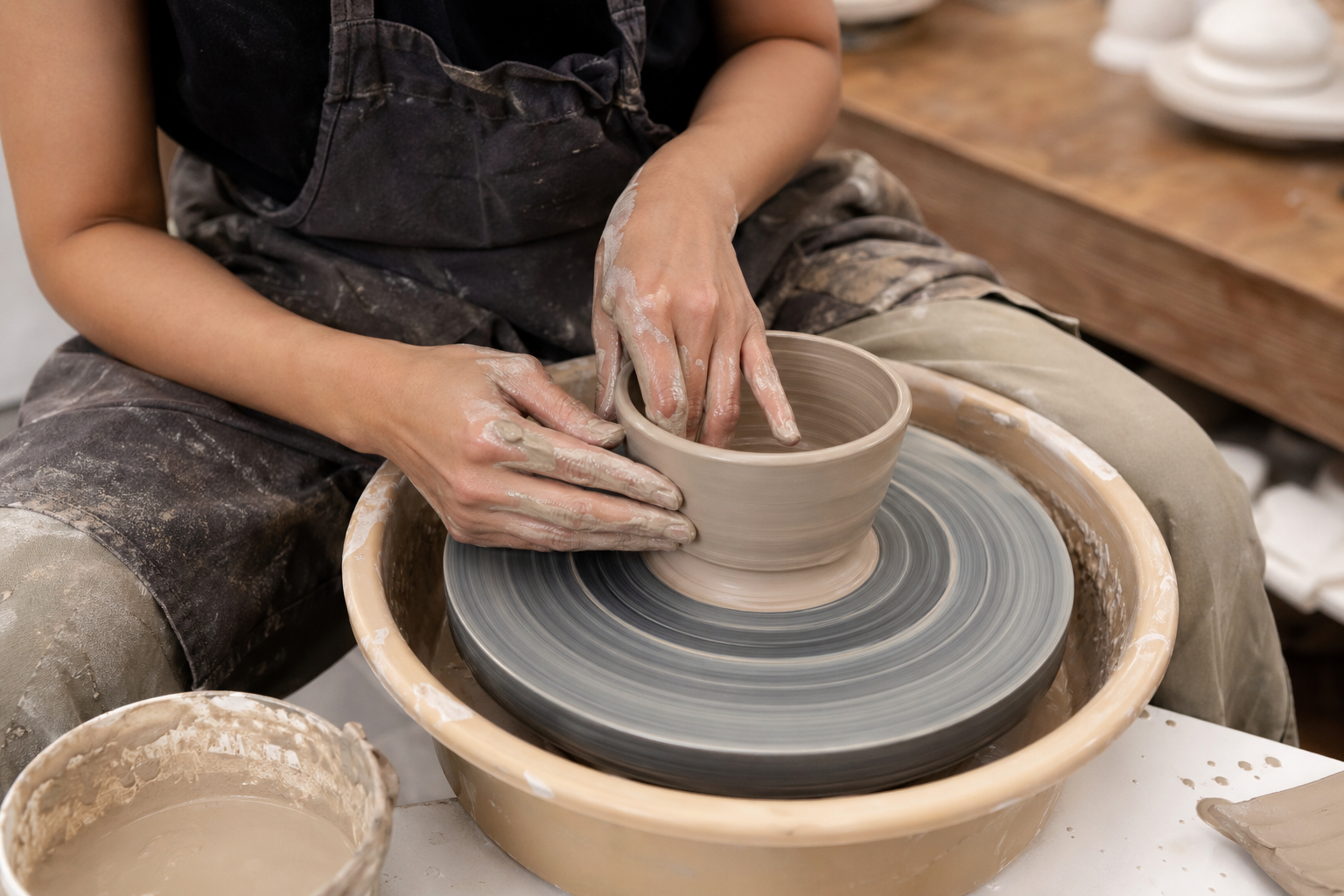 電動ろくろ体験の様子